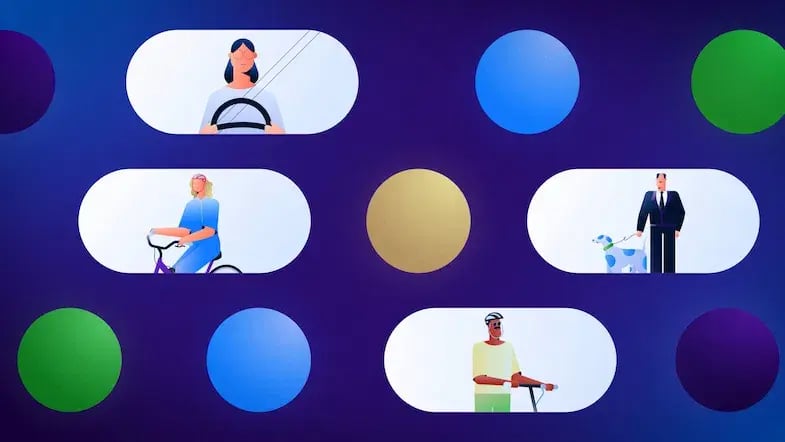 Extrait d’une vidéo en motion design : personnages illustrés en voiture, à vélo et en trottinette