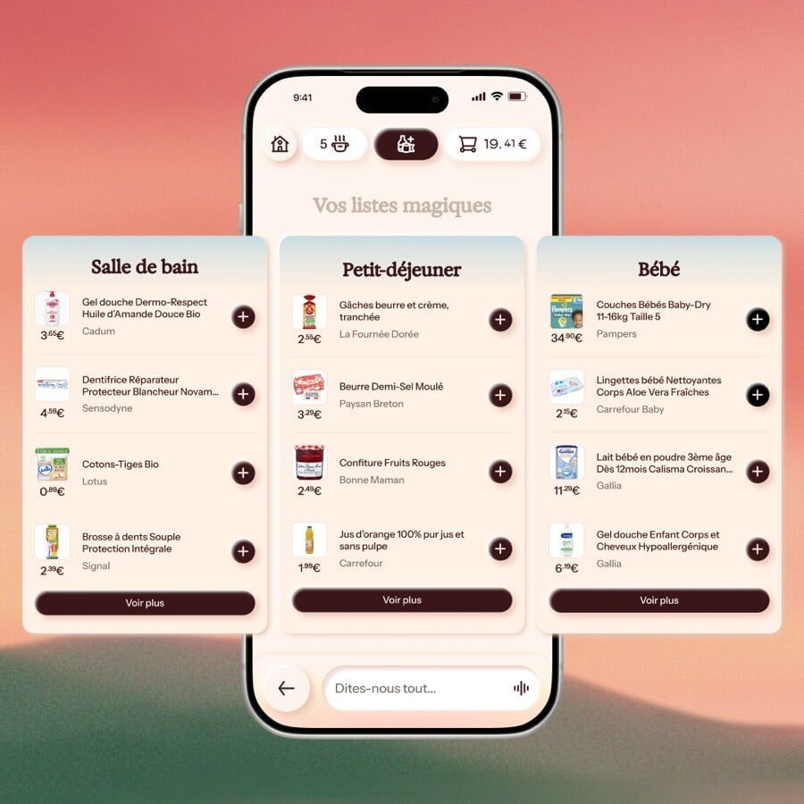 Écran Jowzi : la Magic List, rayons de courses personnalisés